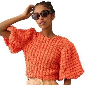 &Merci Orange Bubble Texture Balloon Sleeve Top – Size L